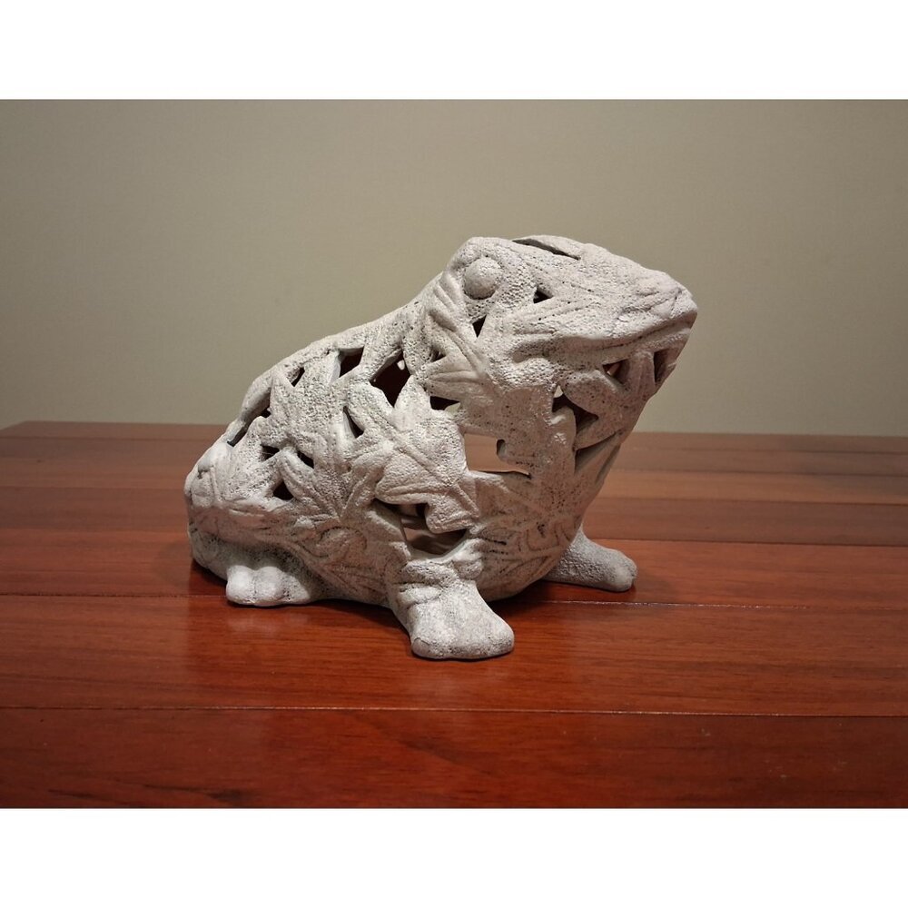 Unique Frog Handmade Red Clay Pottery Figurine Candle Holder Porch 7" x 5"